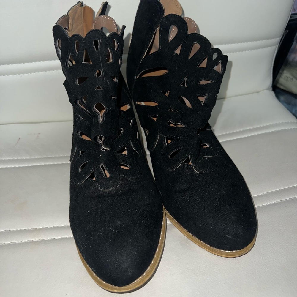Elegant Black Cutout Ankle Booties